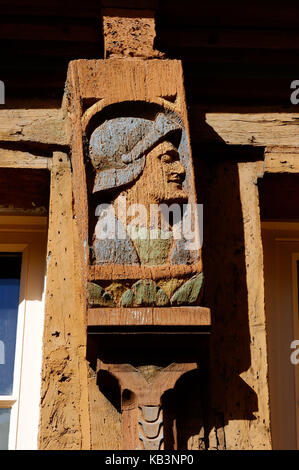 Frankreich, Ile et Vilaine, Rennes, thabor Garten, Kathedrale, rue du Chapitre, Detail eines Fachwerkhauses Stockfoto