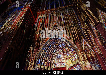 Frankreich, Bas Rhin, Straßburg, Altstadt Weltkulturerbe von UNESCO, Kathedrale Notre-Dame, Westfassade, Sommer 2015 light &amp; sound show Stockfoto