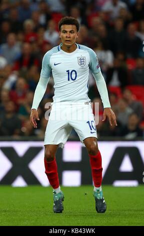 Dele Alli von England während der FIFA World Cup Qualifier Match zwischen England und der Slowakei im Wembley Stadion in London. 04 Sep 2017 Stockfoto