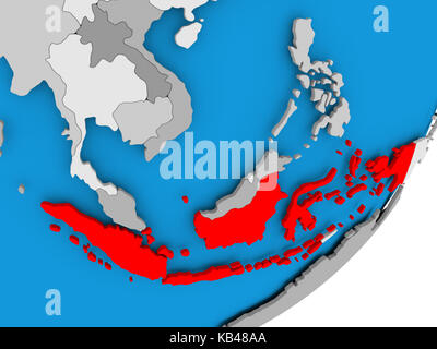 3D-Render von Indonesien auf die politische Welt. 3D-Darstellung. Stockfoto