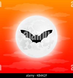 Silhouette bat bei Vollmond Stock Vektor