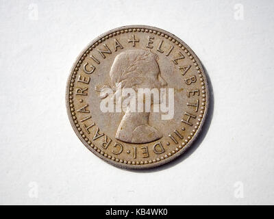 Eine Nahaufnahme eines alten englischen Shilling Stockfoto