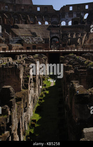 Flavischen Amphitheater oder Kolosseum. Römische Zeit. In 70-80 CE gebaut. Flavische Dynastie. Interieur. Die Arena. Rom. Italien. Stockfoto