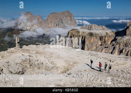 Europa, Italien, Alpen, Dolomiten, Gebirge, Trentino-Südtirol, Langkofel, Blick vom Sass Pordoi Stockfoto