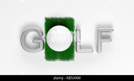 3D ' Golf ' Text mit Kugel für den 'O'-isoliert Stockfoto