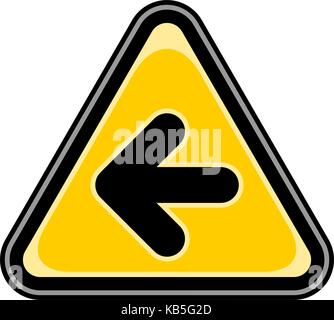 Es in allen ihren Designs verwenden. Schnelle und einfache recolorable Vector Illustration. Gelb und Schwarz Dreieckige Aufkleber mit Pfeil Links anmelden. Dreieck Gefahr Stock Vektor