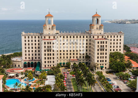 Das historische Hotel Nacional de Cuba auf dem Malecon in der Mitte von Vedado, Havanna, Kuba, Karibik, Mittelamerika entfernt Stockfoto