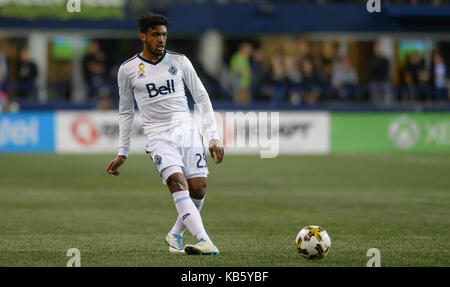 Seattle, Washington, USA. 27 Sep, 2017. SHEANON WILLIAMS (25), die in Aktion wie die Vancouver Whitecaps besuchen Sie die Seattle Sounders für ein MLS-Match im Century Link Feld in Seattle, WA. Credit: Jeff Halstead/ZUMA Draht/Alamy leben Nachrichten Stockfoto