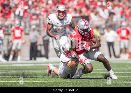 Ohio Stadium, Columbus, OH, USA. 23 Sep, 2017. Ohio State Buckeyes wide receiver Parris Campbell (21), die in Aktion während der NCAA Football Spiel zwischen der Ohio State Buckeyes und die UNLV Rebellen am Ohio Stadium, Columbus, OH. Adam Lacy/CSM/Alamy leben Nachrichten Stockfoto