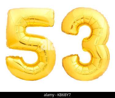 Goldene Zahl 53 50 Drei aus aufblasbaren Ballon Stockfoto