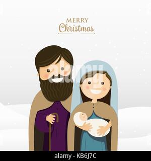 Frohe Weihnachten Gruß mit der Heiligen Familie. Vector Illustration Stock Vektor