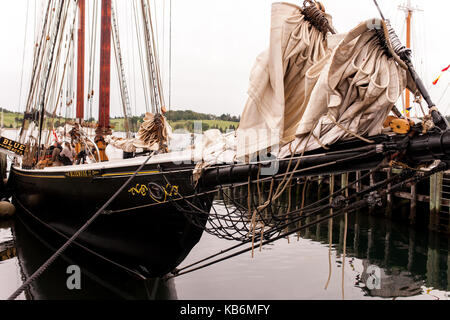 Die Bluenose II trifft in seinen Heimathafen von Lunenburg, Nova Scotia am 30. August 2017. Von Smith und Rhuland es gebaut wurde, das Original zu entsprechen. Stockfoto