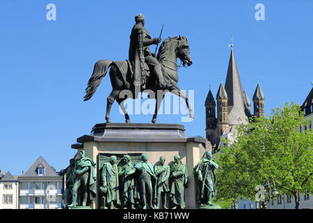 Reiterstandbild von Wilhelm II. Vor der Großen St. Martin Kirche in Köln, Deutschland Stockfoto