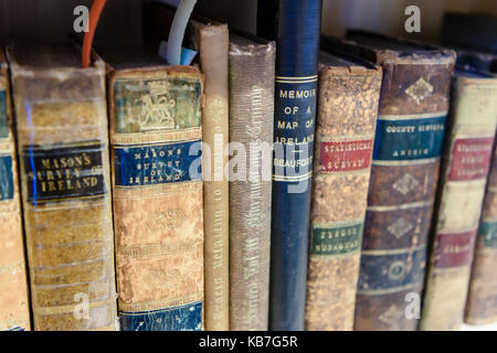 Alte irische Theologie Bücher in einer Bibliothek in der irischen Geschichte spezialisiert. Stockfoto