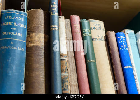 Alte irische Theologie Bücher in einer Bibliothek in der irischen Geschichte spezialisiert. Stockfoto