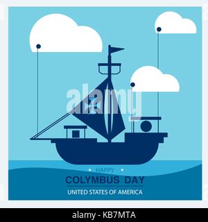 Happy Columbus Day. Der trend Kalligraphie. Vector Illustration auf weißem Hintergrund. Toller Urlaub Geschenkkarte. Stock Vektor