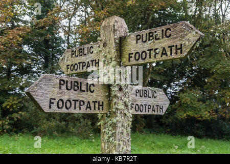 Holz- öffentlichen Fußweg anmelden Flechten bedeckt Stockfoto