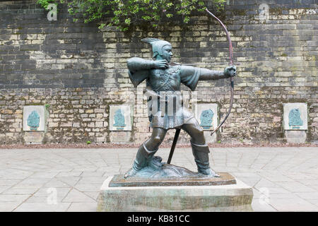 Robin Hood-Statue außerhalb Nottingham Castle Stockfoto