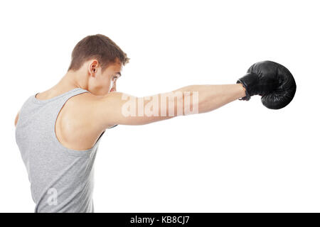 Seitenansicht Porträt der jungen Boxer, Stanzung auf weißem Hintergrund Stockfoto