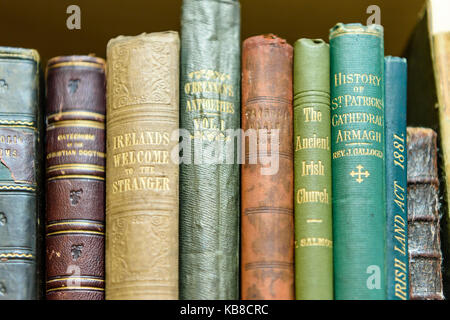 Alte irische Theologie Bücher in einer Bibliothek in der irischen Geschichte spezialisiert. Stockfoto