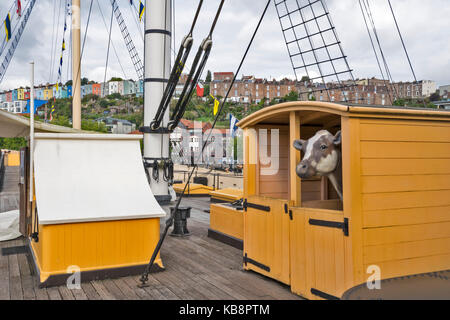BRISTOL ENGLAND STADTZENTRUM WESTERN DOCK HOTWELLS SS Great Britain OBERDECK MIT KUH IN EINEM STALL Stockfoto