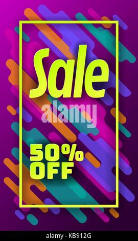 Verkauf Angebot Karte Vorlage. Motion dynamische Formen Material Design. Bunte geometrische Hintergrund. Lila Rosa Grün Rabatt banner Vector Illustration Stock Vektor