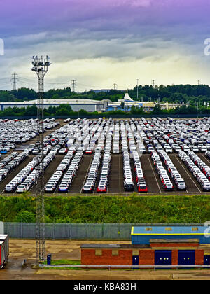 Hafen von North Shields Tyne Parkplatz für eingeführte Fahrzeuge Stockfoto