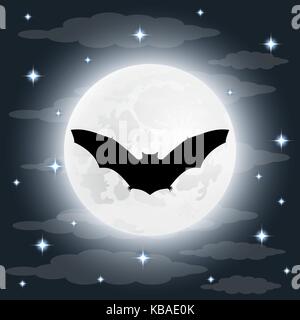 Silhouette bat bei Vollmond Stock Vektor