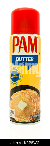 Winneconne, WI - 28. September 2017: eine Dose Pam Butter non-stick Cooking Spray auf einem isolierten Hintergrund. Stockfoto