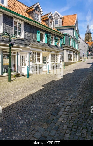 Blick auf eine Straße in den malerischen Stadtteil Lennep, Remscheid, Nordrhein-Westfalen, Deutschland Stockfoto