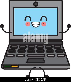 Laptop-PC-Technologie niedlich kawaii Cartoon Stock Vektor