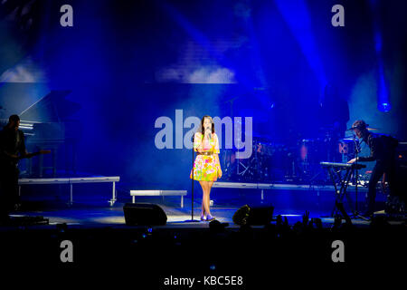 Die amerikanische Sängerin, Songwriterin und Musikerin Lana Del Rey spielt ein Live-Konzert beim norwegischen Musikfestival Bergenfest 2014. Norwegen, 14/06 2014. Stockfoto