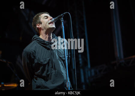 Der englische Sänger, Songwriter und Musiker Liam Gallagher spielt ein Live-Konzert während des norwegischen Musikfestivals Bergenfest 2017 in Bergen. Liam Gallagher ist als Leadsänger der englischen Rockband Oasis bekannt. Norwegen, 14/06 2017. Stockfoto