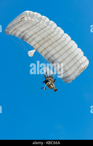 Airshow Festa Al cel Lleida, Barcelona - Spanien, Spanisch Airborne Brigade Fallschirm Stockfoto