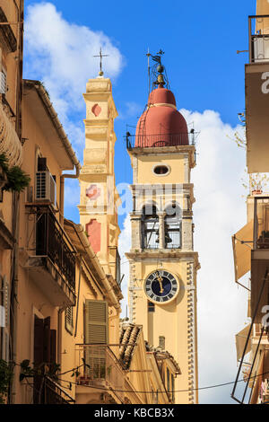 St. Spyridion Glockenturm der Kirche, Altstadt, Korfu Stadt, UNESCO Weltkulturerbe, Korfu, Ionische Inseln, Griechische Inseln, Griechenland Stockfoto