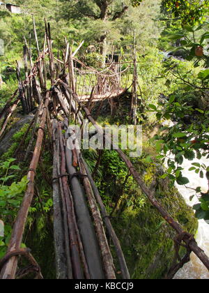 Holz- prähistorische Brücke im Baliem Valley, Papua, Indonesien Stockfoto