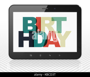 Unterhaltung, Konzept: Tablet PC-Computer mit Geburtstag am Display Stockfoto