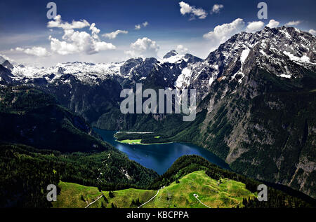 King's Lake, Königssee, Watzmann Ostwand, Berchtesgadener Land, Oberbayern, Bayern, Deutschland. Stockfoto