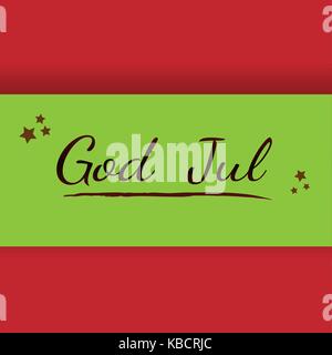 Red Christmas Card mit den Skandinavischen Wörter frohe Weihnachten, Gott Jun Stock Vektor