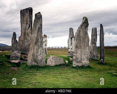 Zentraler Teil des Callanish Kreis der stehenden Steine in den späten Jungsteinzeit auf der Insel Lewis auf den Äußeren Hebriden, Schottland errichtet. Stockfoto