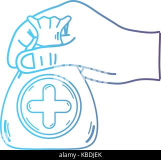 Linie-Hand mit Tasche Managementweiterbildung mit Herz und Kreuz-symbol Stock Vektor