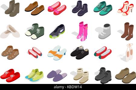 Mann und Frau Schuhe Icon Set, isometrische Stil Stock Vektor