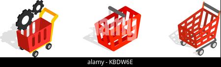 Red shop warenkorb Icon Set, isometrische Stil Stock Vektor