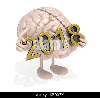 Gehirn mit Armen, Beinen und die 3-D-Beschriftung 2018, 3D-Darstellung Stockfoto