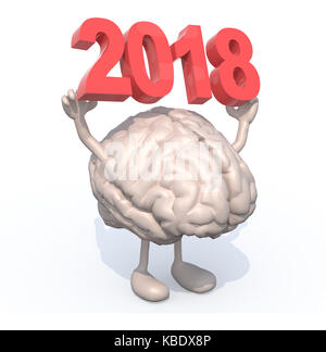 Gehirn mit Armen, Beinen und die 3-D-Beschriftung 2018, 3D-Darstellung Stockfoto
