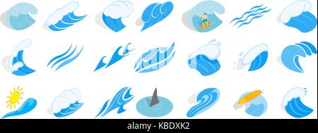 Ocean Wave Icon Set, isometrische Stil Stock Vektor