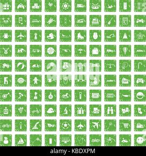 100 Spielzeug für Kinder Icons Set grunge Grün Stock Vektor