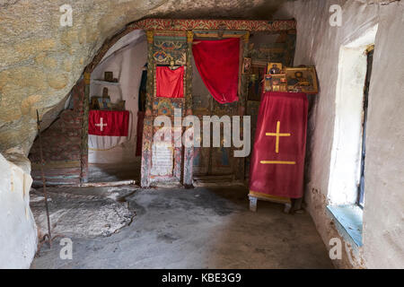 Der Innenraum der Kapelle von theoskepasti an theoktisti Kloster, Ikaria, Griechenland. Stockfoto