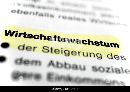 Text auf Seite Wirtschaftswachstum highlight Horizontale closeup Stockfoto