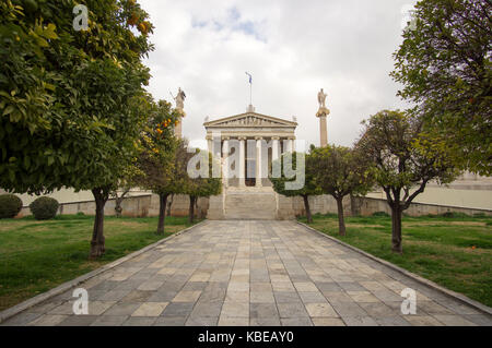 Eingang der Akademie von Athen, Griechenland Stockfoto